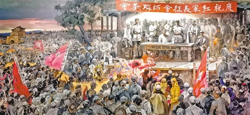 会宁会师主题画作，多支红军队伍在群众中胜利会师